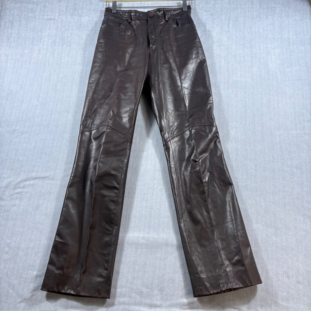 North Beach Leather Pants Womens Brown Straight Leg Vintage High Rise Moto